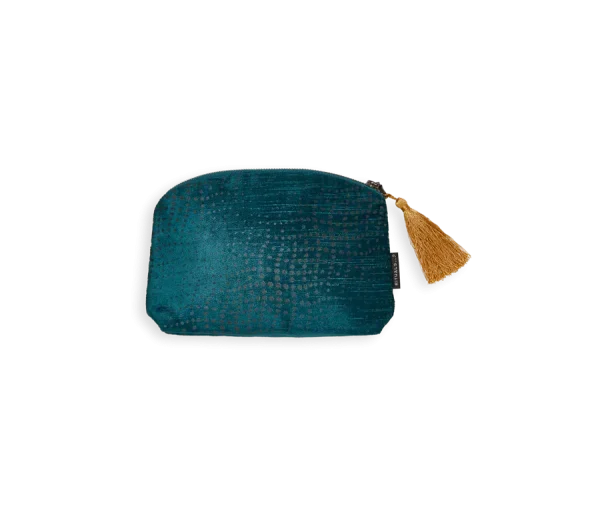 Vellore Small Cotton Velvet Pouch Petrol Blue