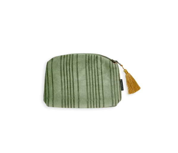 Vellore Small Cotton Velvet Pouch Sage Green