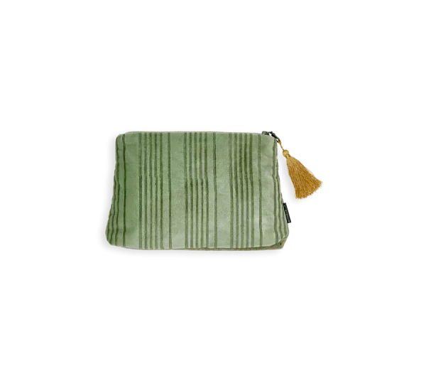 Vellore Medium Cotton Velvet Pouch Sage Green