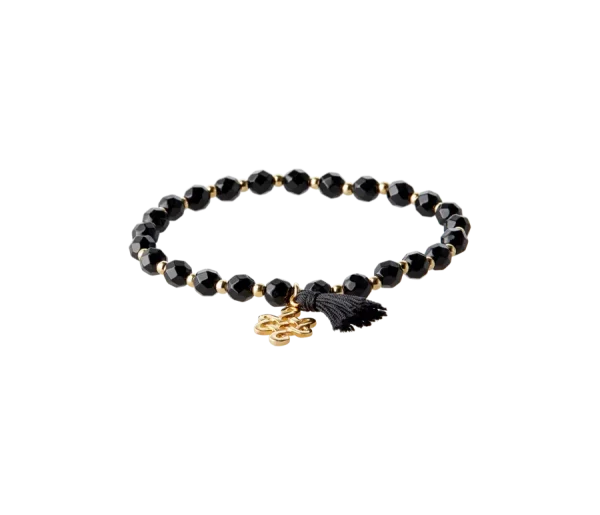 Black Onyx Infinity Bead Bracelet Gold Plated