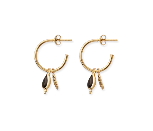 Black Onyx Pendant Hoops Gold Plated