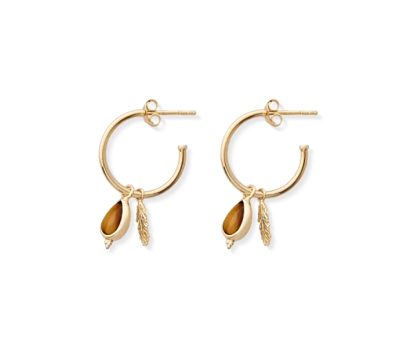 Tiger Eye Pendant Hoops Gold Plated