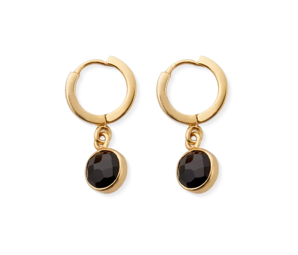 Black Onyx Hoops Round Cut Gold Plated