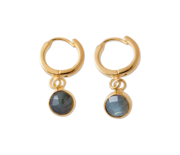 Labradorite Hoops Round Cut Gold Plated