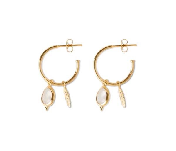 Rose Quartz Pendant Hoops Gold Plated