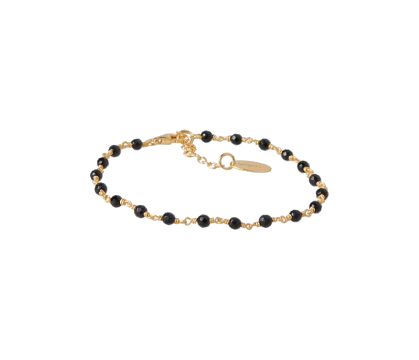 Black Onyx Bead Chain Bracelet Gold Plated