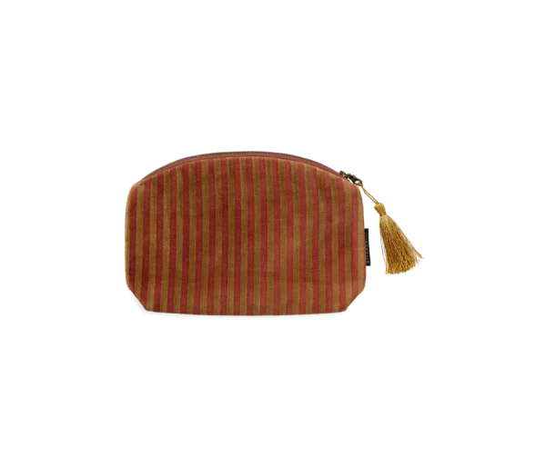 Vellore Small Cotton Velvet Pouch Sand Stripe