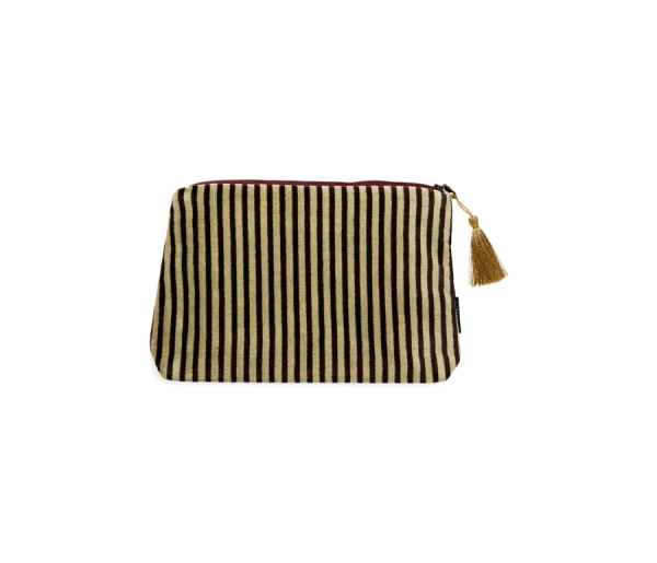 Vellore Medium Cotton Velvet Pouch Jade Green Stripe