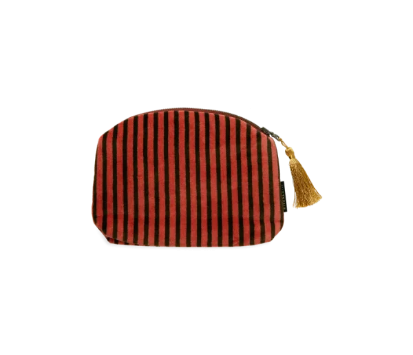 Vellore Small Cotton Velvet Pouch Vintage Pink Stripe