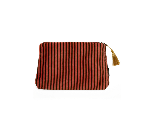 Vellore Medium Cotton Velvet Pouch Vintage Pink Stripe