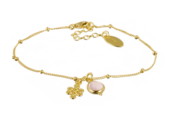 Rose Quartz Infinity Pendant Bracelet Gold Plated