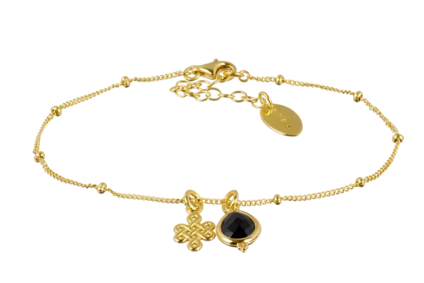 Black Onyx Infinity Pendant Bracelet Gold Plated