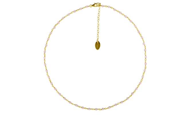 Rose Quartz Bead Choker Necklace Gold Plated