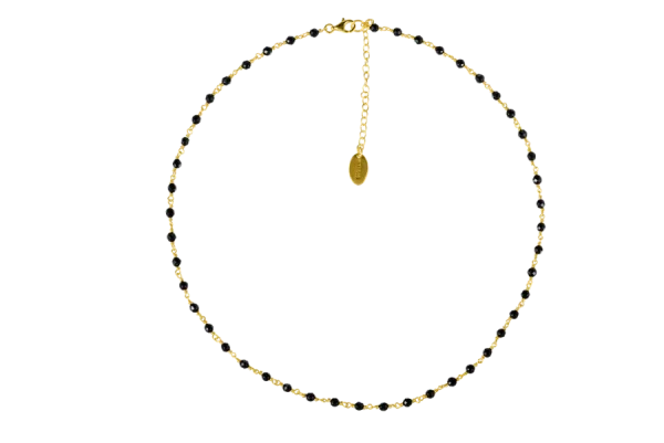 Black Onyx Bead Choker Necklace Gold Plated