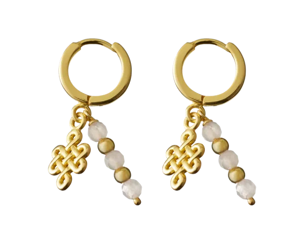Rose Quartz Infinity Hoops Round Earrings Gold Plated