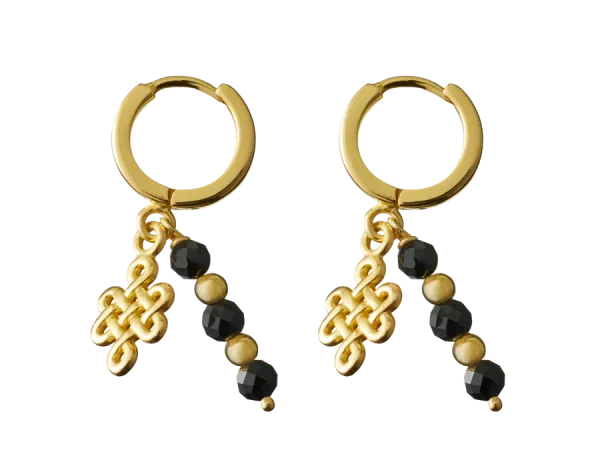 Black Onyx Infinity Hoops Round Earrings Gold Plated