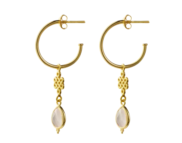 Rose Quartz Infinity Hoops Pendant Earrings Gold Plated