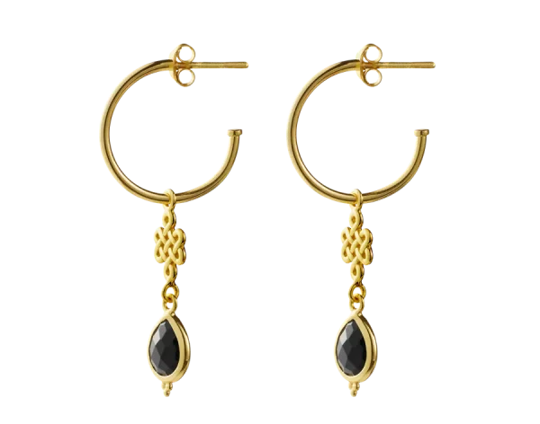 Black Onyx Infinity Hoops Pendant Earrings Gold Plated