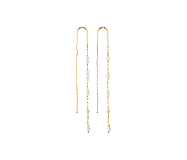 Rose Quartz Stone Chain Earrings Gold Plated