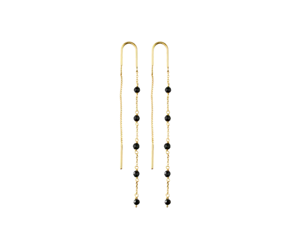 Black Onyx Stone Chain Earrings Gold Plated