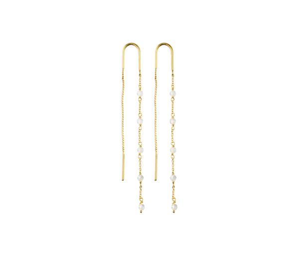 Labradorite Stone Chain Earrings Gold Plated